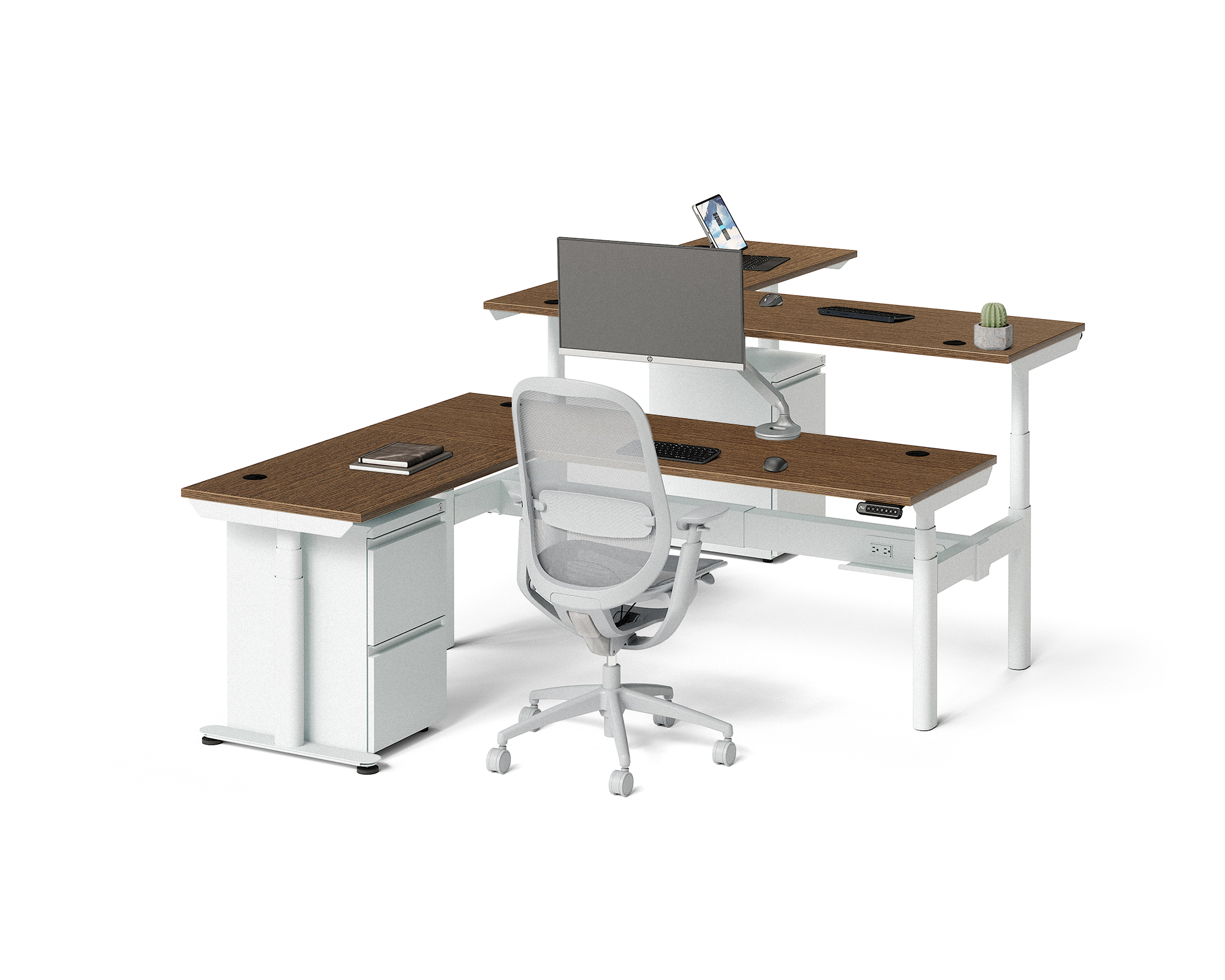 Sol L-Shaped Adjustable-Height Desks for 2