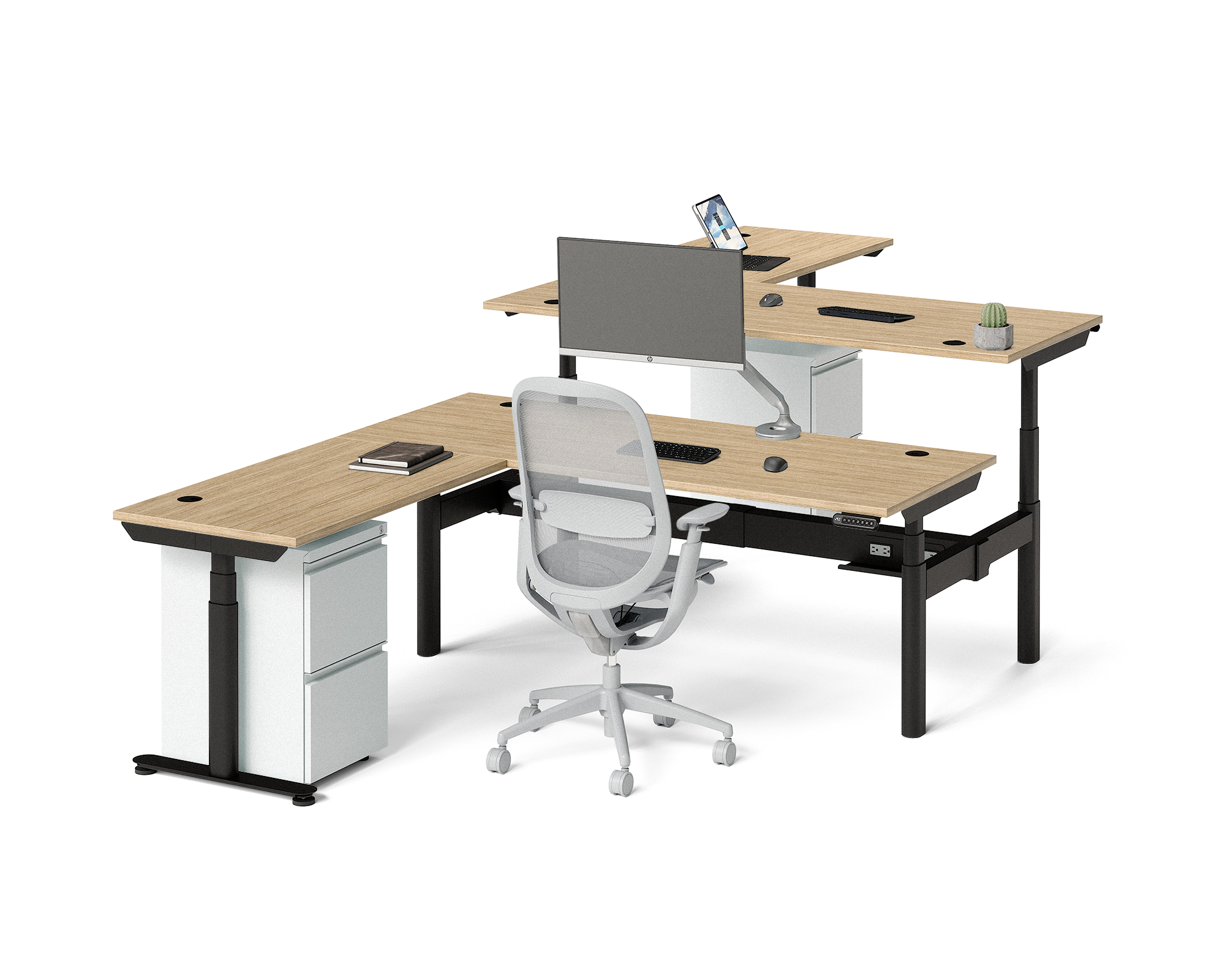 Sol L-Shaped Adjustable-Height Desks for 2