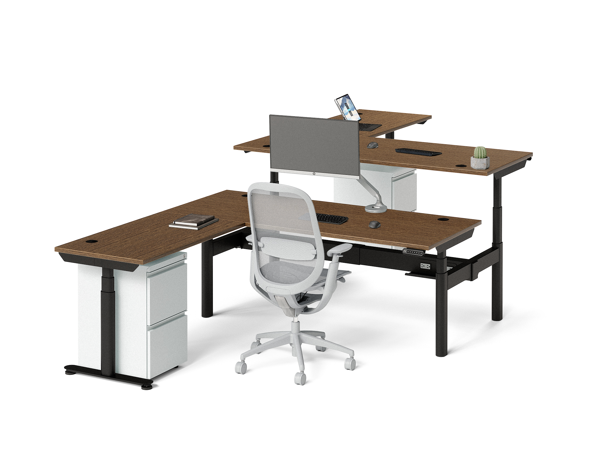 Sol L-Shaped Adjustable-Height Desks for 2