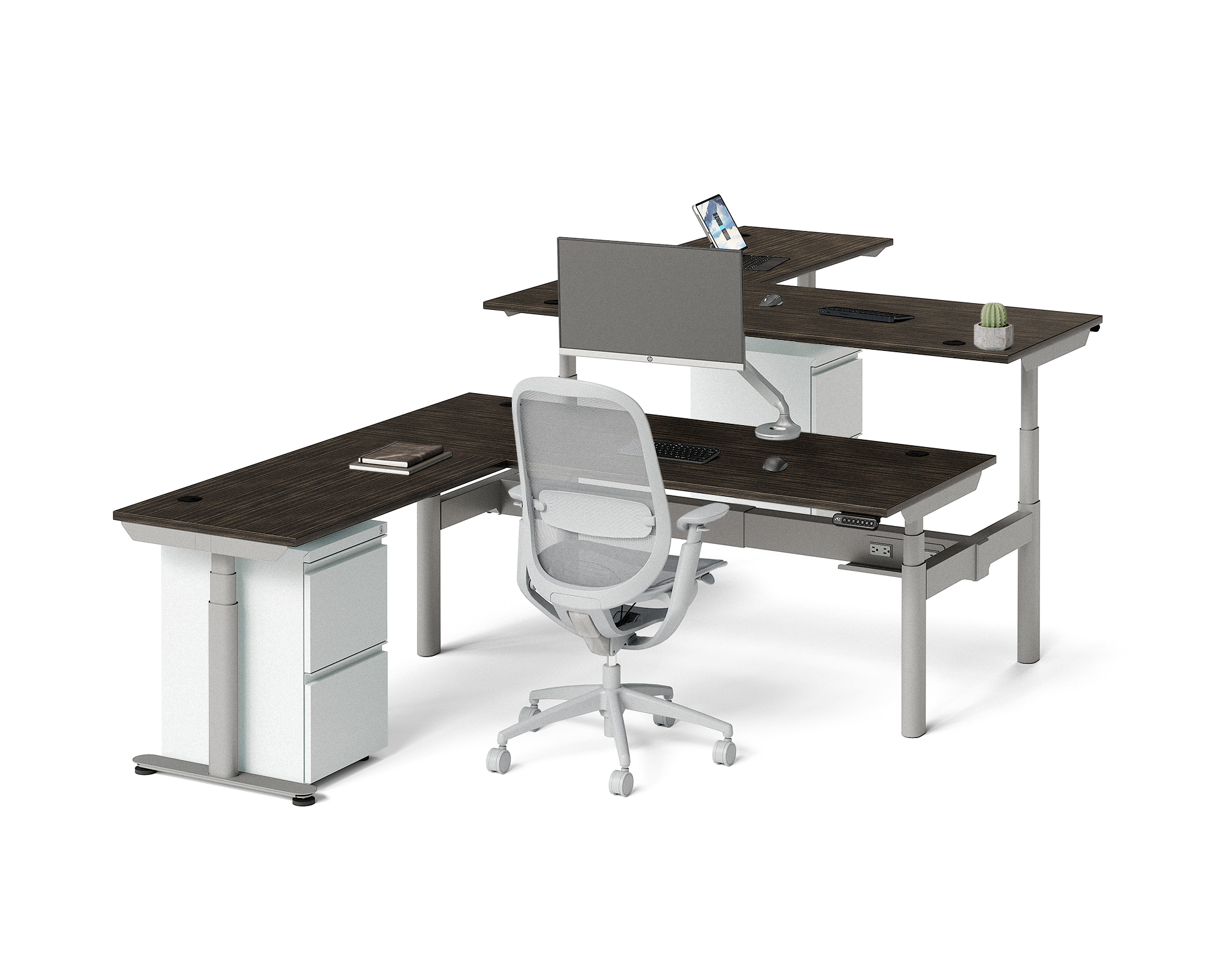 Sol L-Shaped Adjustable-Height Desks for 2