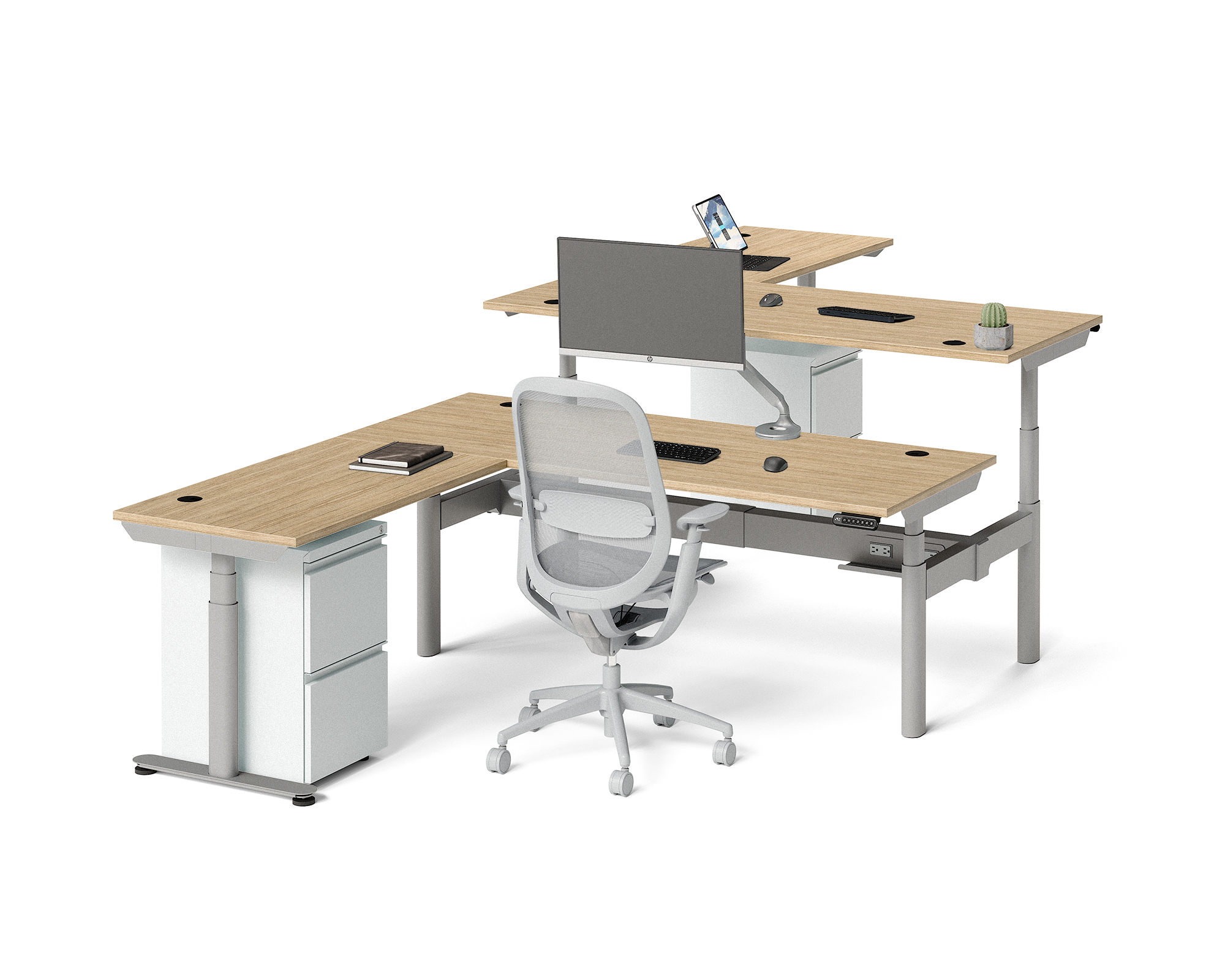 Sol L-Shaped Adjustable-Height Desks for 2