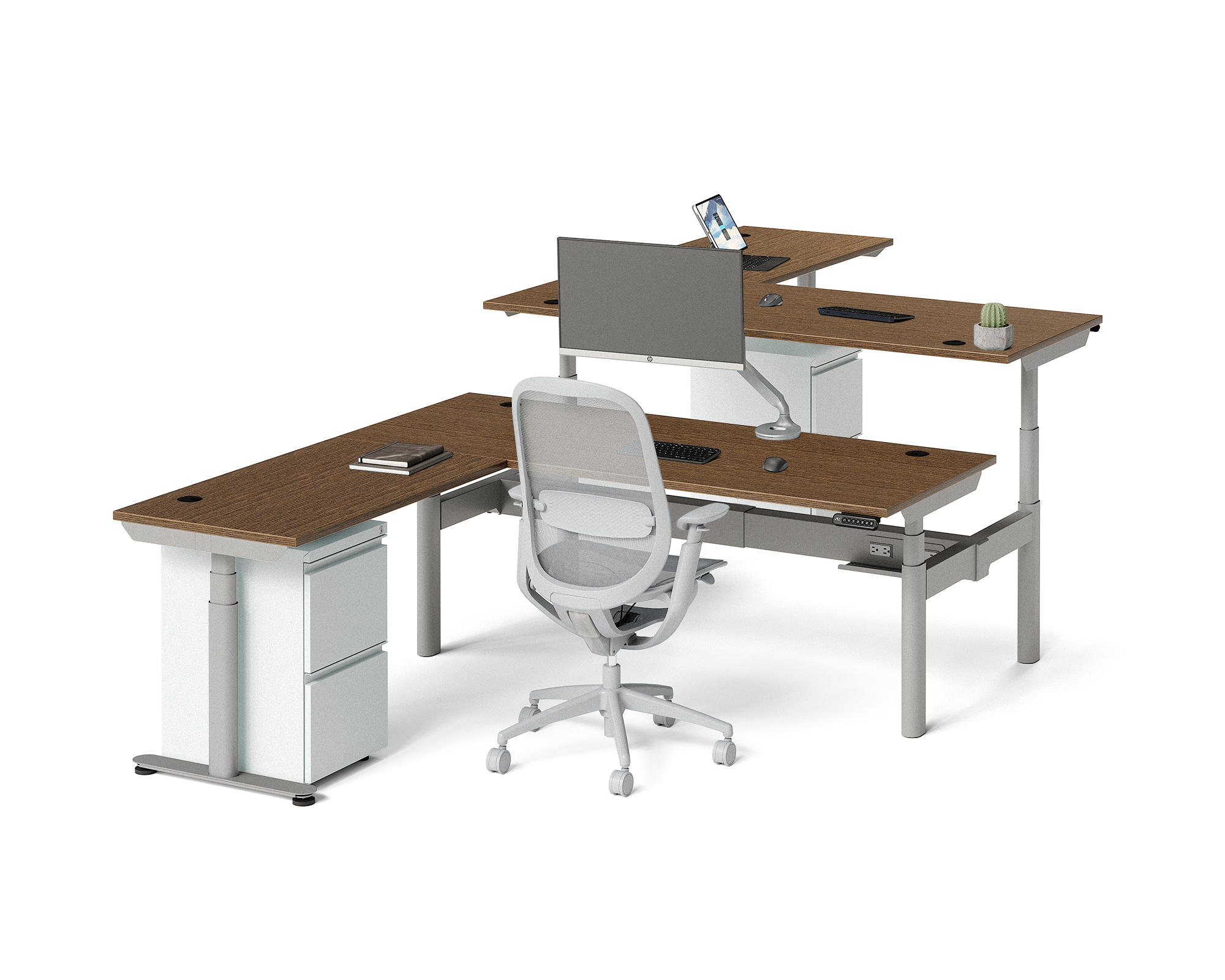 Sol L-Shaped Adjustable-Height Desks for 2