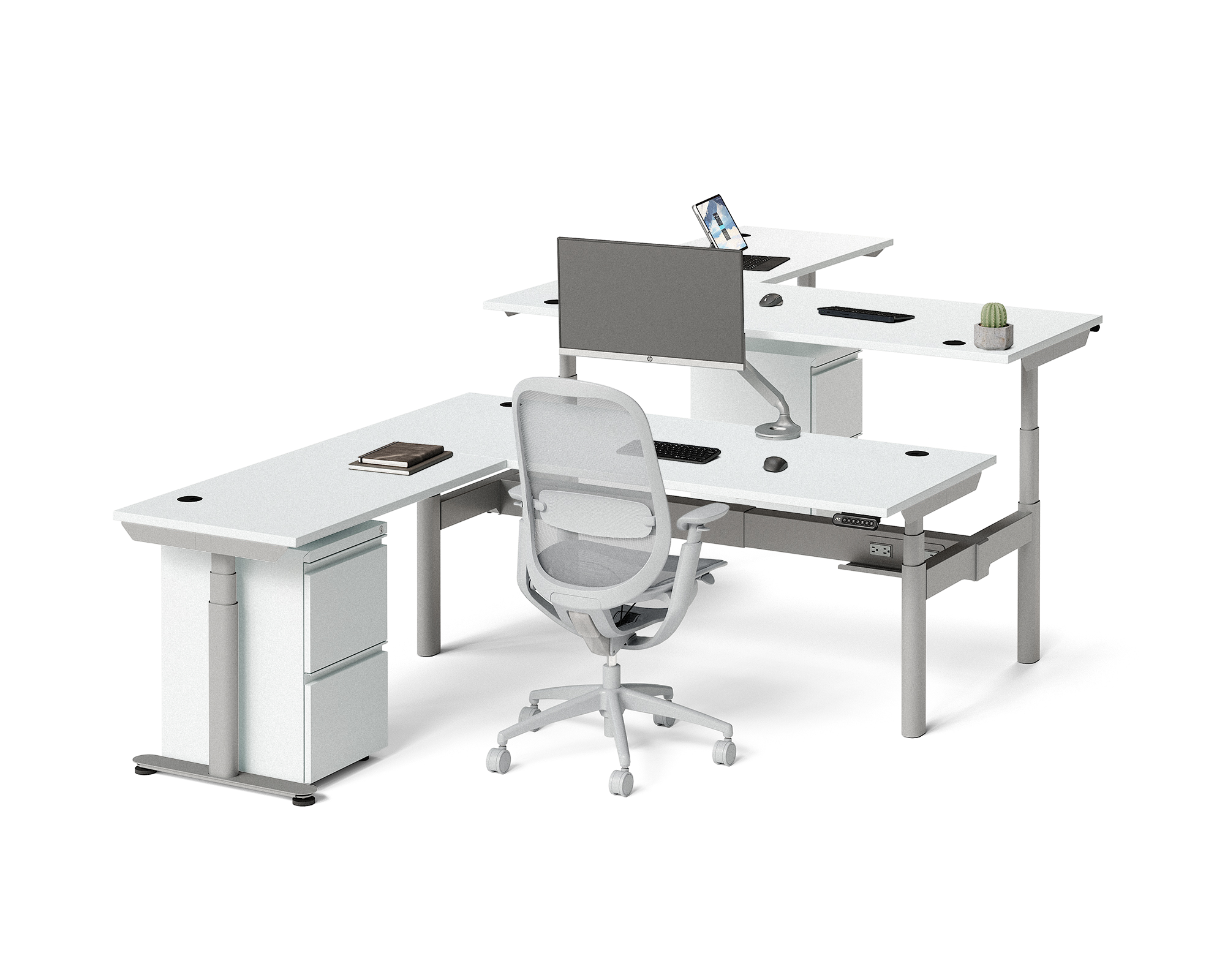 Sol L-Shaped Adjustable-Height Desks for 2