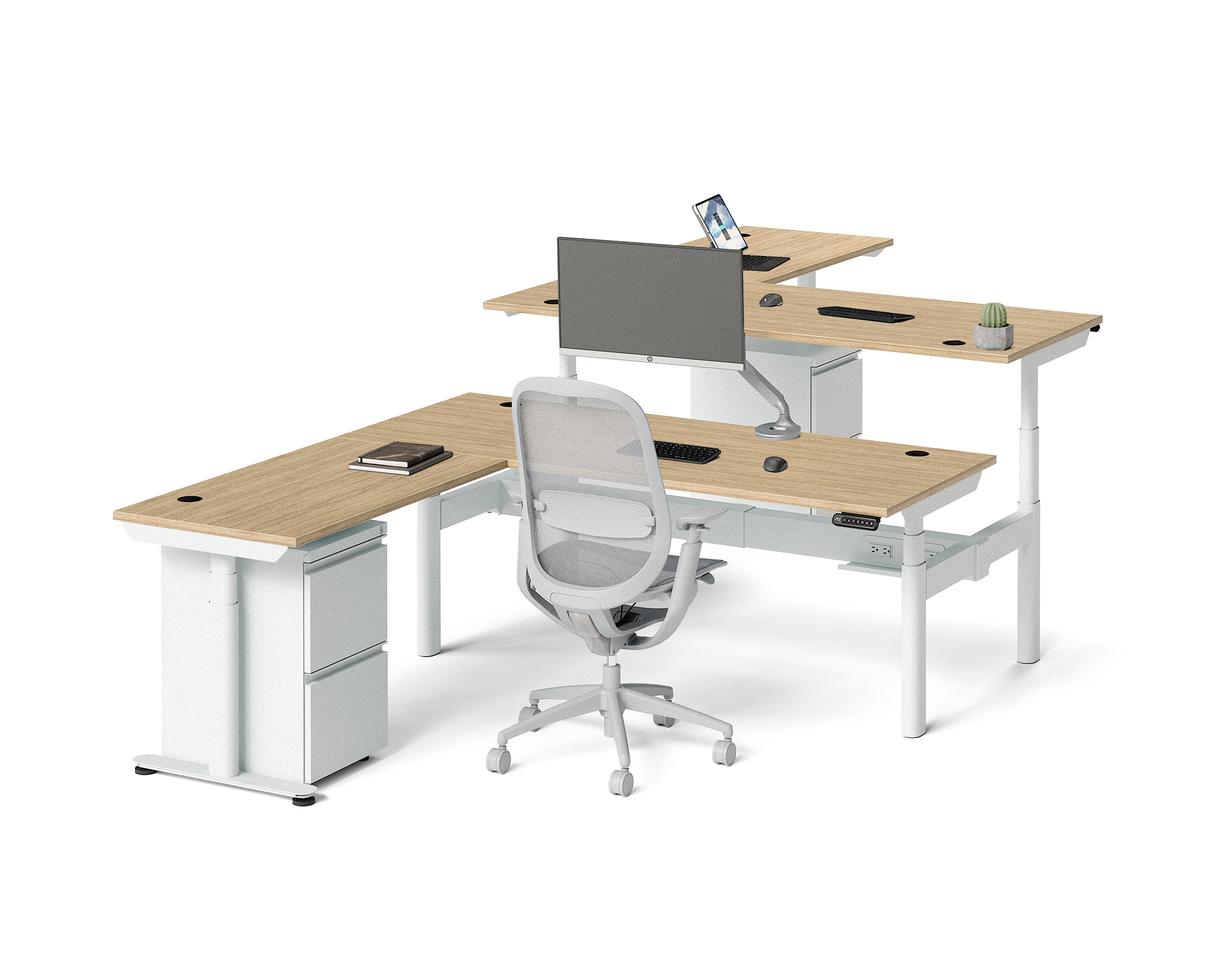 Sol L-Shaped Adjustable-Height Desks for 2