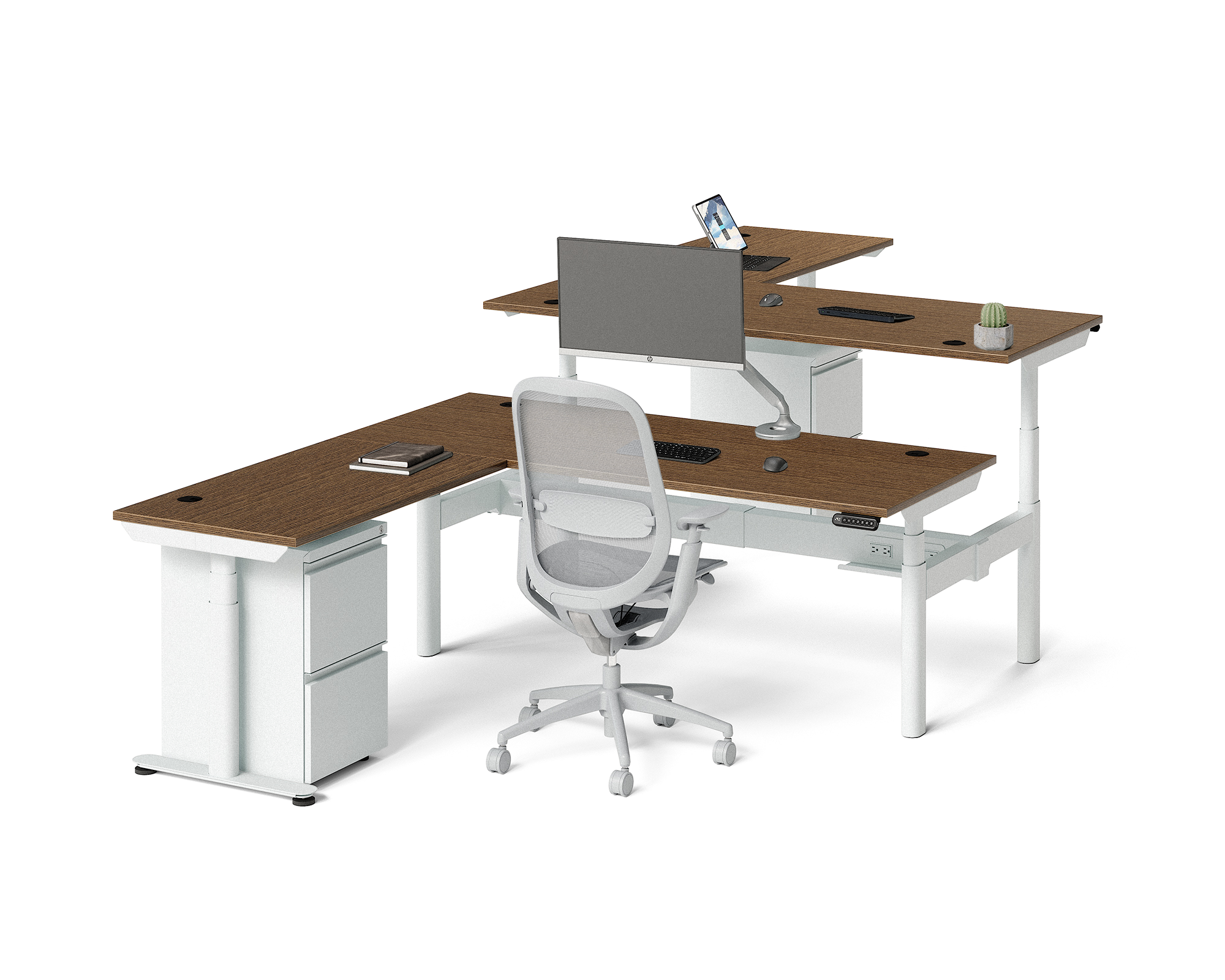 Sol L-Shaped Adjustable-Height Desks for 2