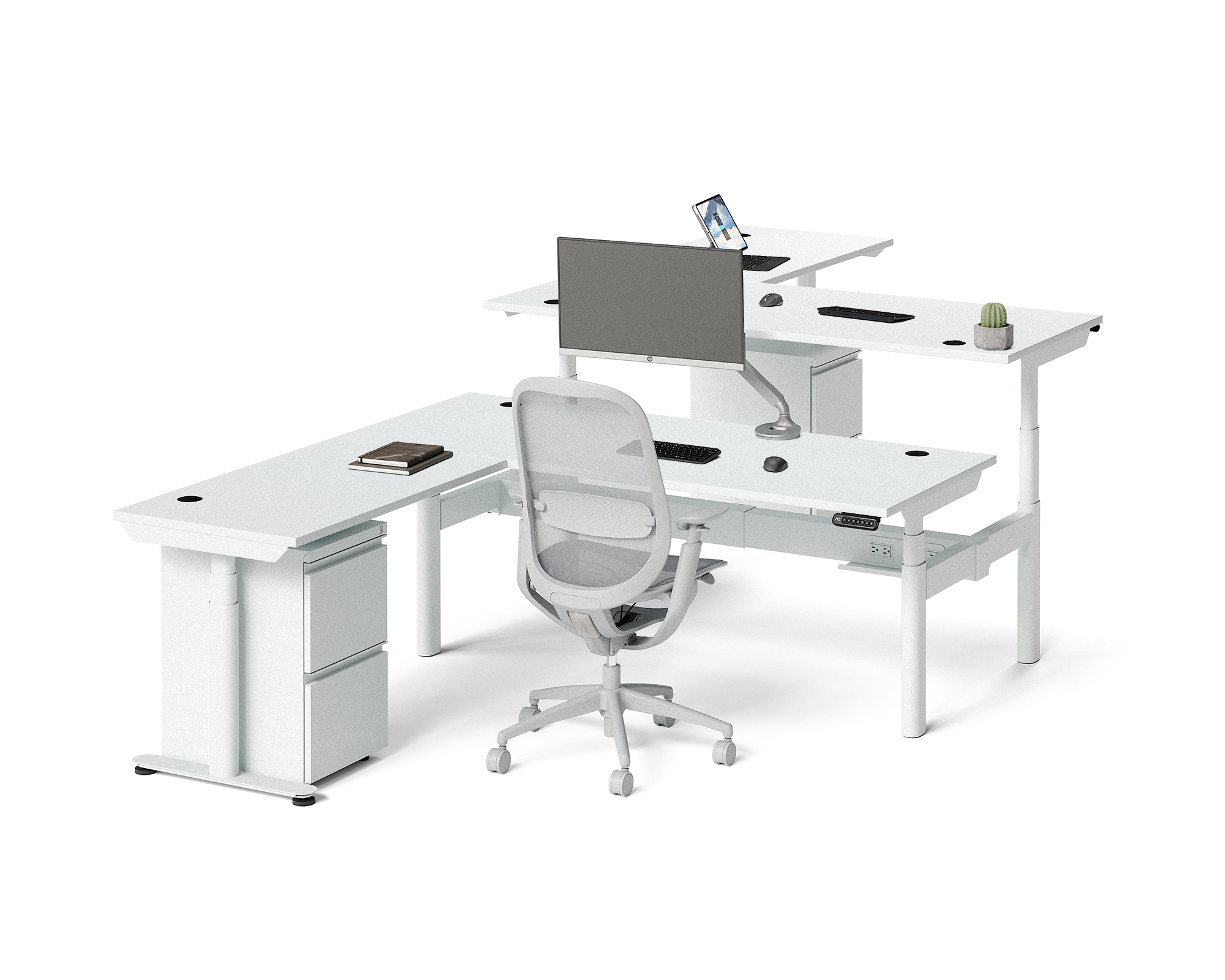 Sol L-Shaped Adjustable-Height Desks for 2