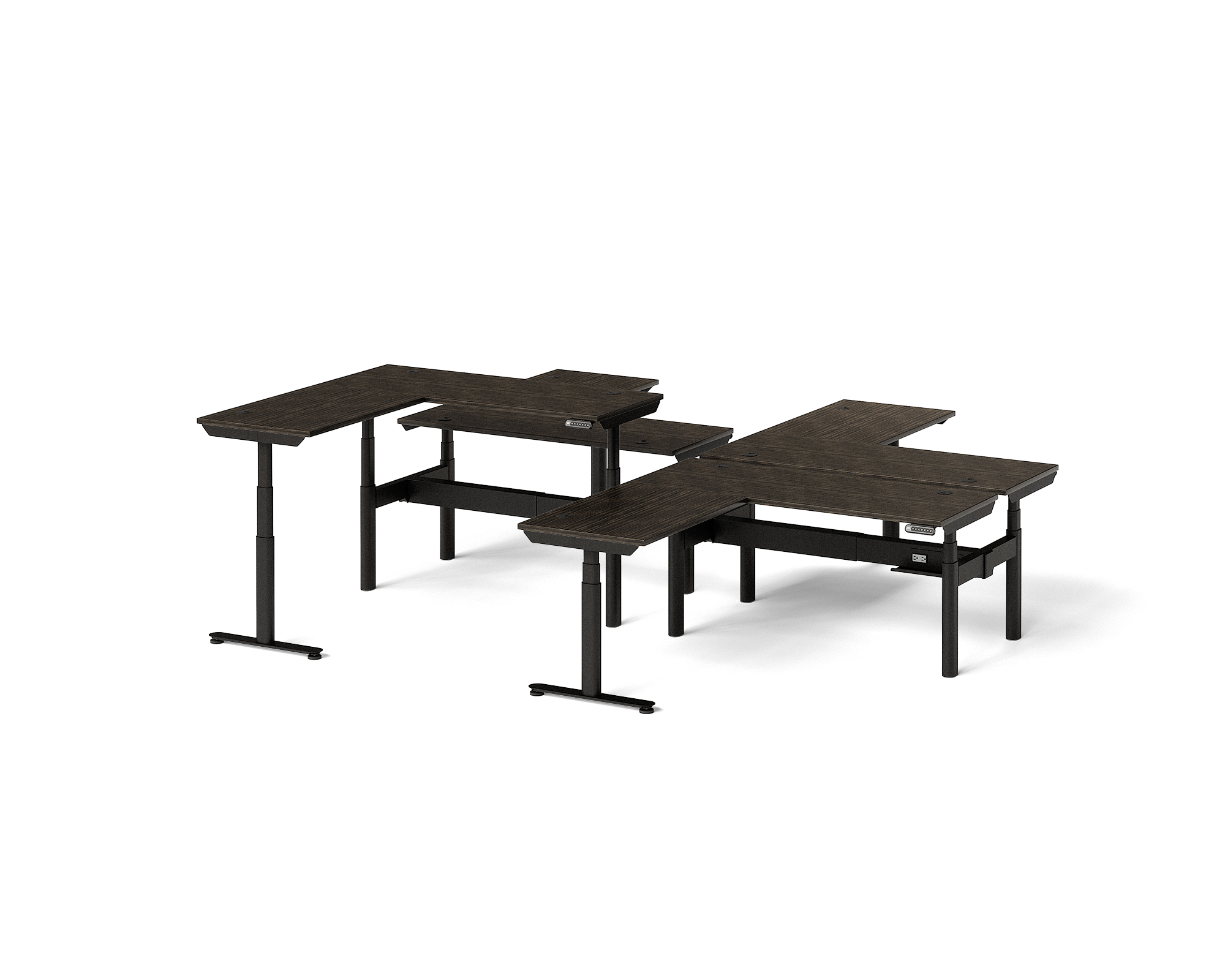 Sol L-Shaped Adjustable-Height Desks for 4