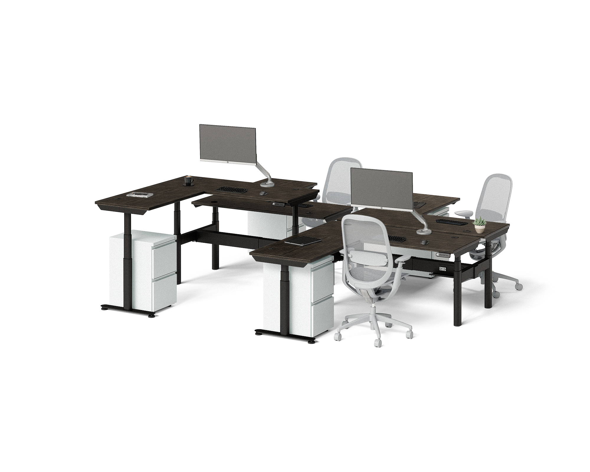 Sol L-Shaped Adjustable-Height Desks for 4