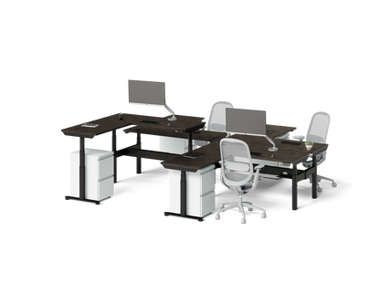 Sol L-Shaped Adjustable-Height Desks for 4