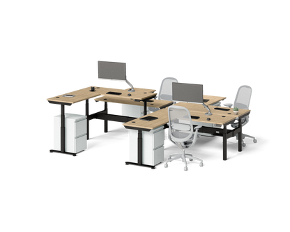 Sol L-Shaped Adjustable-Height Desks for 4