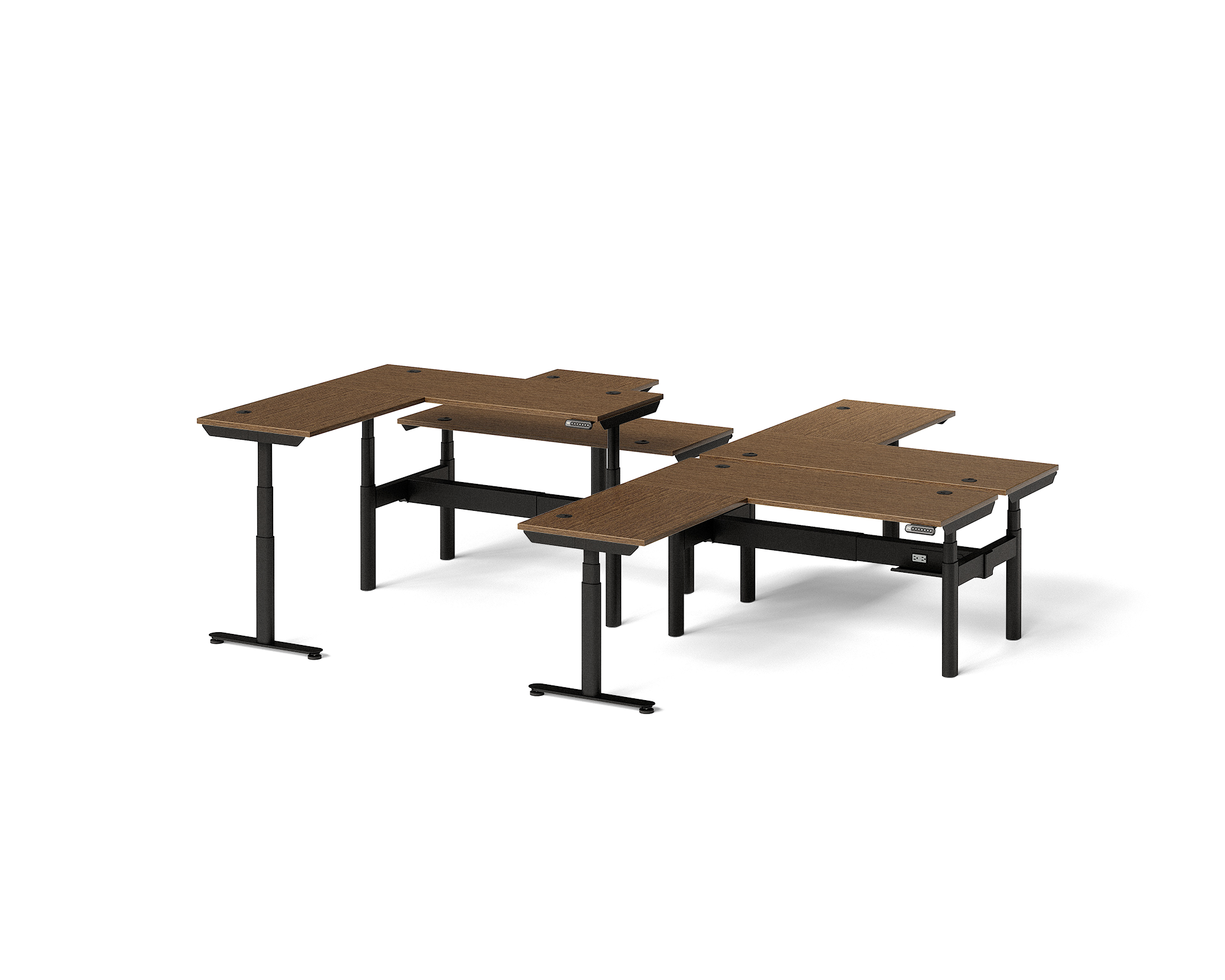 Sol L-Shaped Adjustable-Height Desks for 4