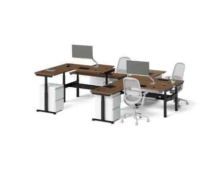 Sol L-Shaped Adjustable-Height Desks for 4