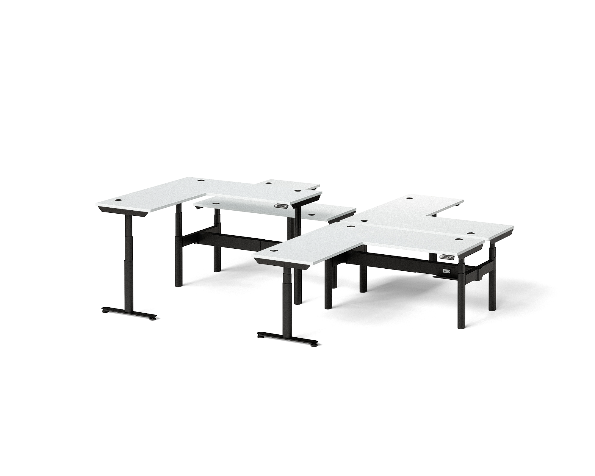 Sol L-Shaped Adjustable-Height Desks for 4