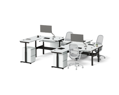 Sol L-Shaped Adjustable-Height Desks for 4