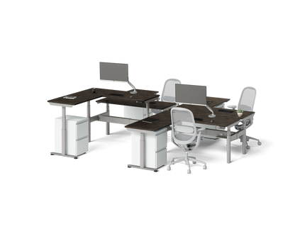Sol L-Shaped Adjustable-Height Desks for 4