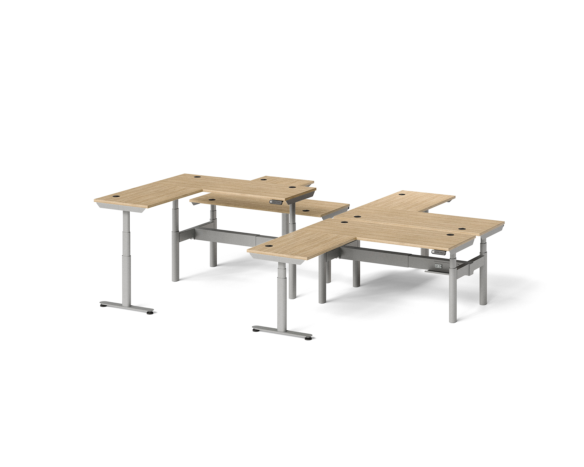 Sol L-Shaped Adjustable-Height Desks for 4