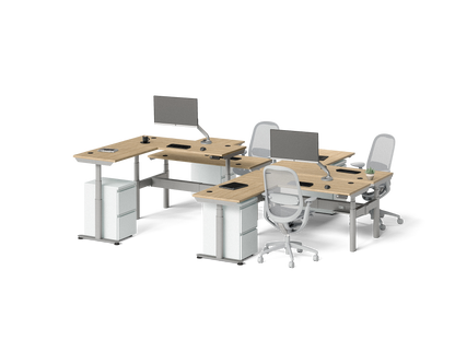 Sol L-Shaped Adjustable-Height Desks for 4