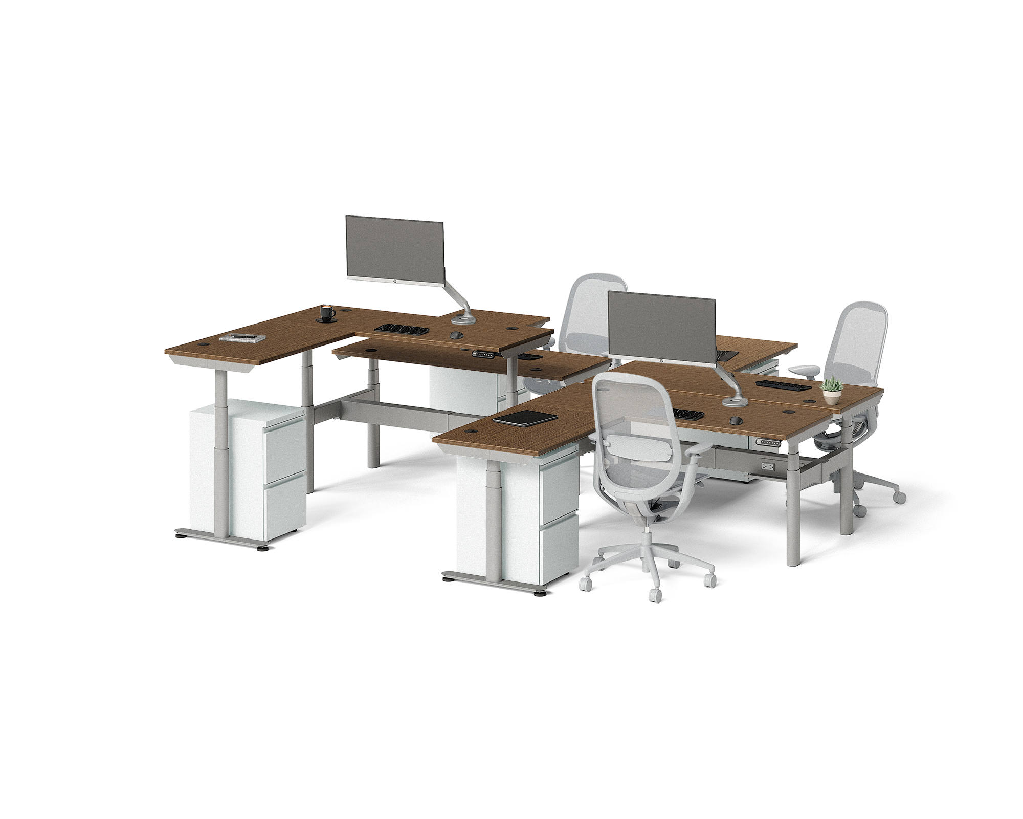 Sol L-Shaped Adjustable-Height Desks for 4
