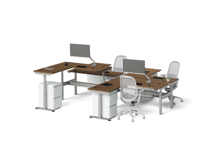 Sol L-Shaped Adjustable-Height Desks for 4