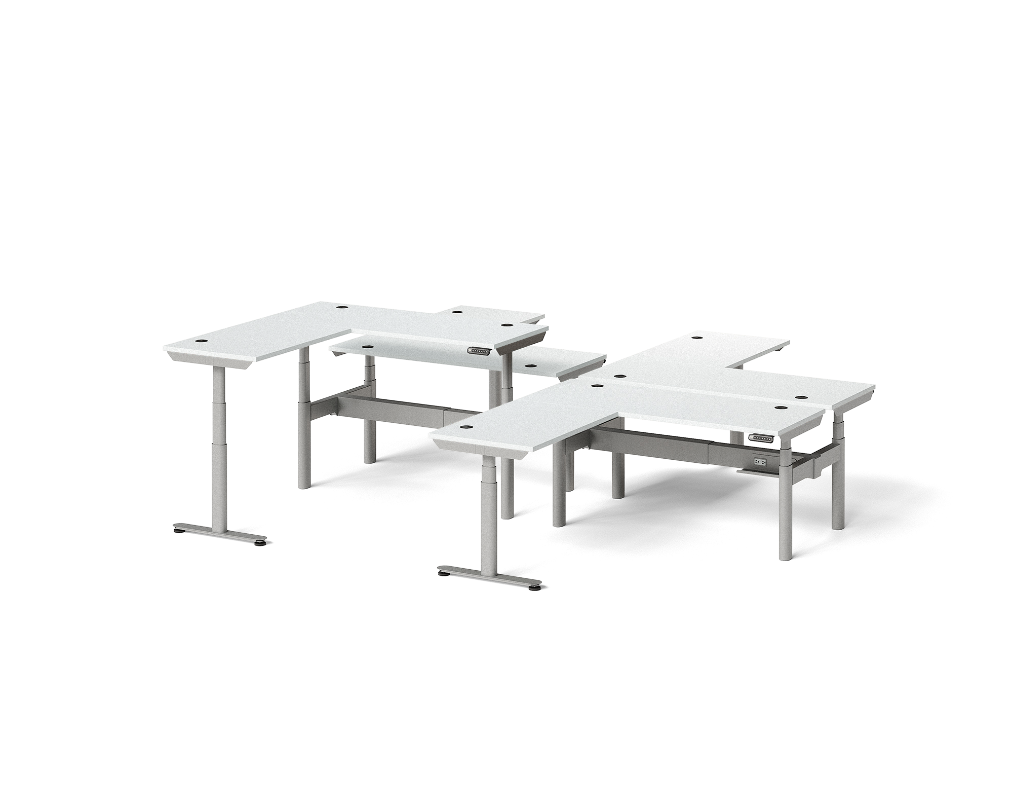 Sol L-Shaped Adjustable-Height Desks for 4