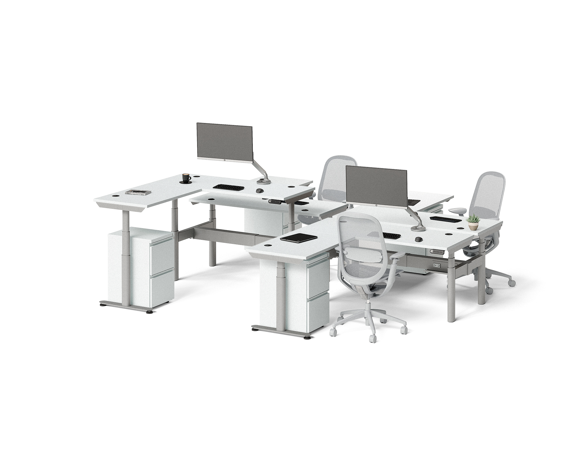 Sol L-Shaped Adjustable-Height Desks for 4