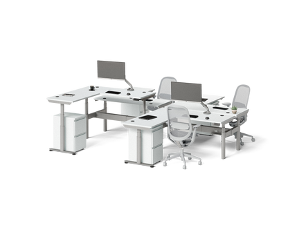Sol L-Shaped Adjustable-Height Desks for 4