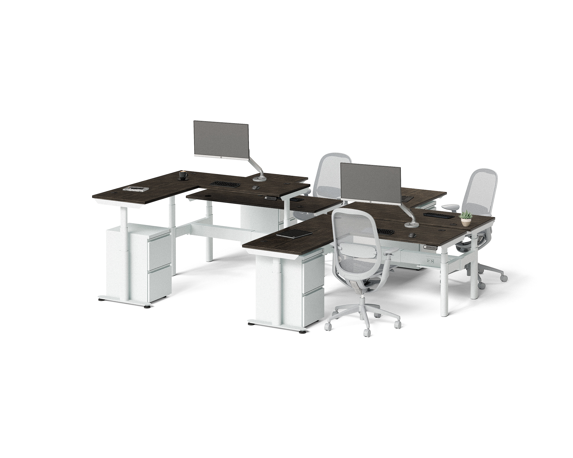 Sol L-Shaped Adjustable-Height Desks for 4
