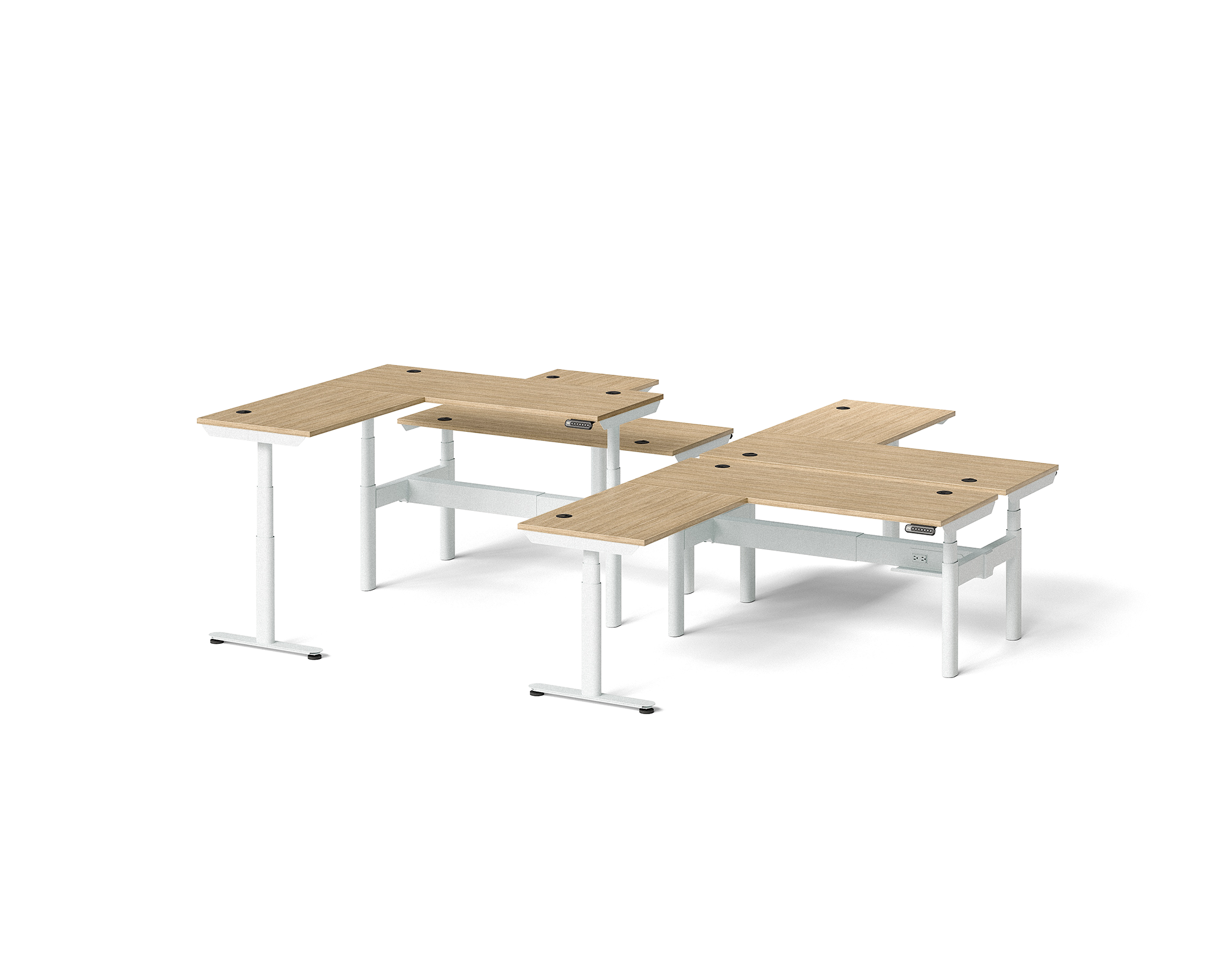 Sol L-Shaped Adjustable-Height Desks for 4