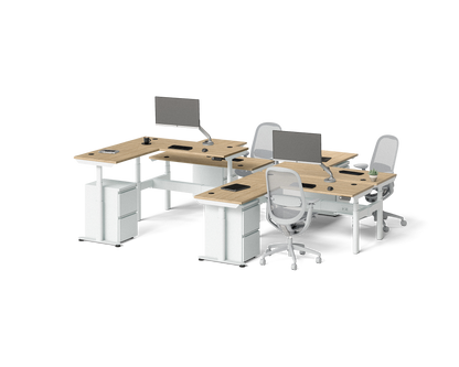 Sol L-Shaped Adjustable-Height Desks for 4