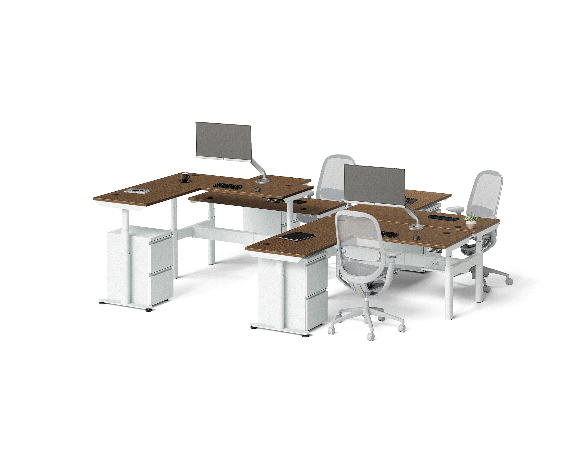 Sol L-Shaped Adjustable-Height Desks for 4