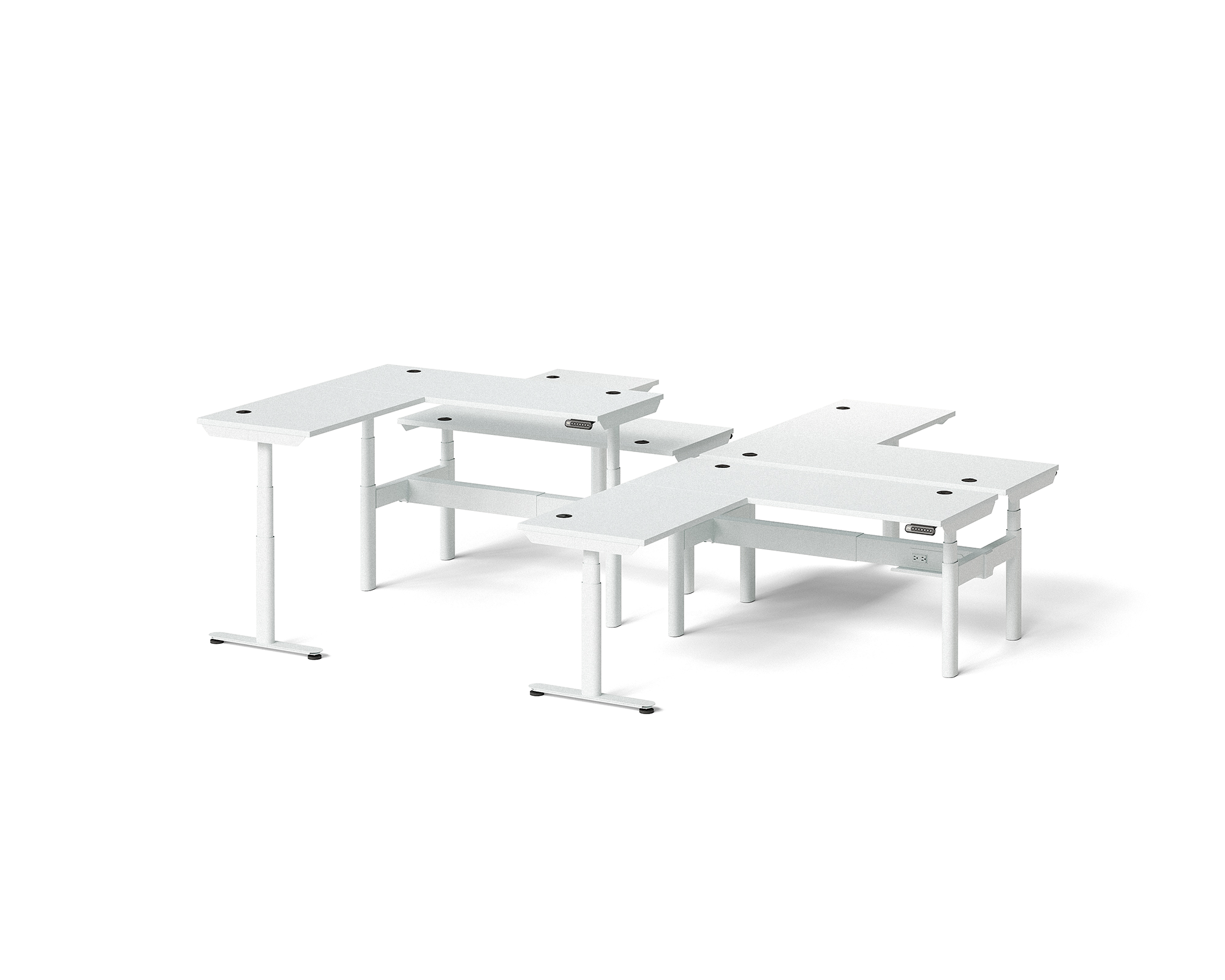 Sol L-Shaped Adjustable-Height Desks for 4