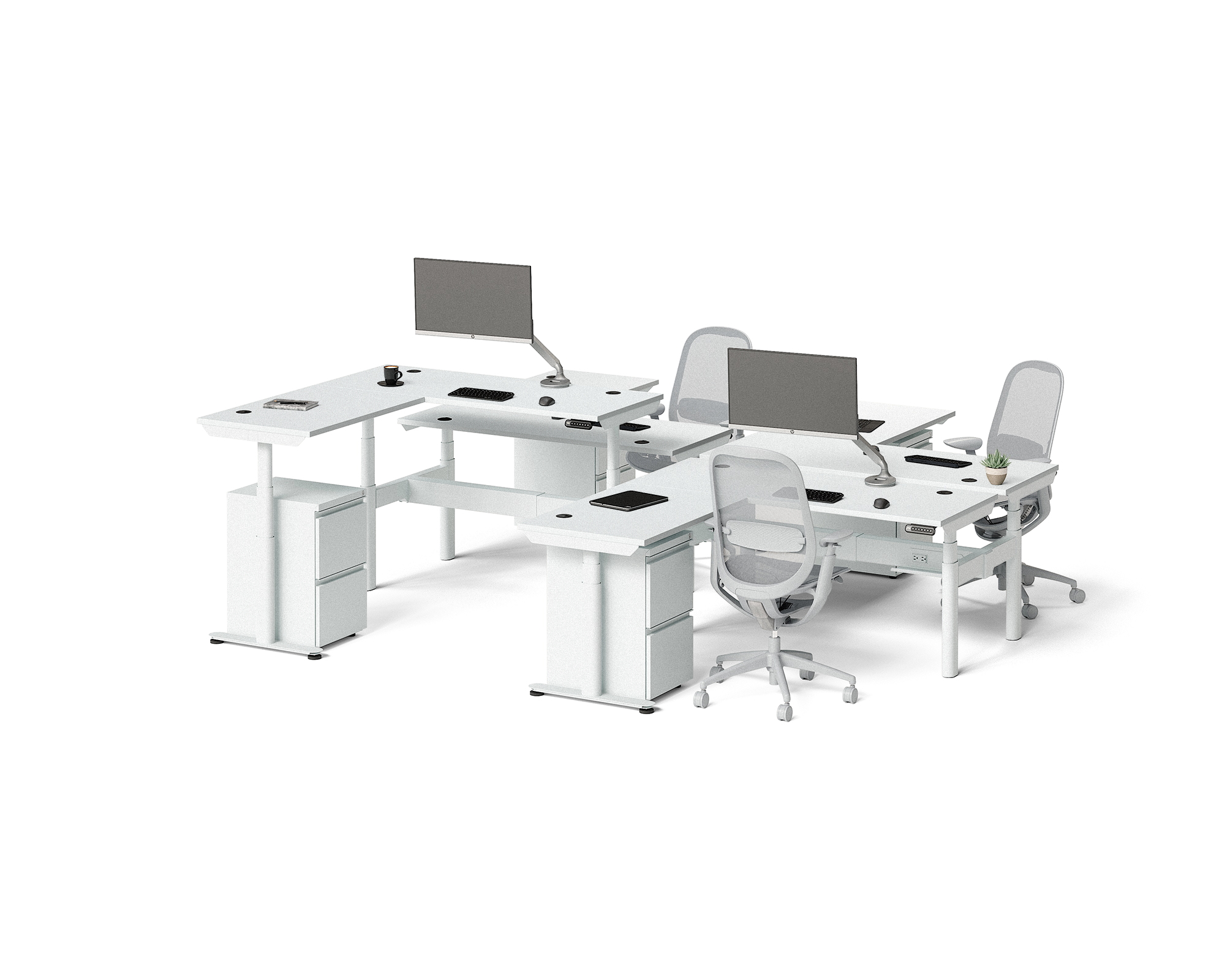 Sol L-Shaped Adjustable-Height Desks for 4