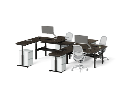 Sol L-Shaped Adjustable-Height Desks for 4