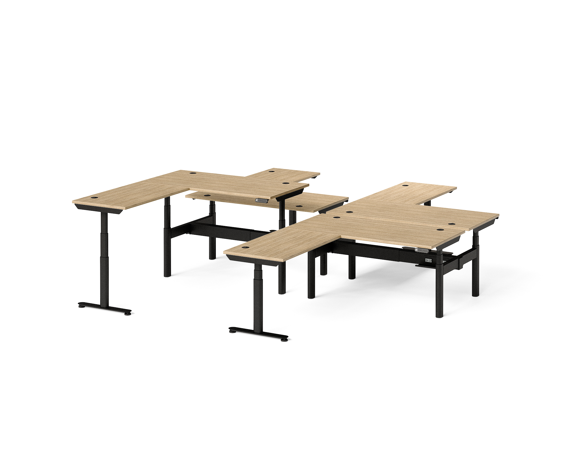 Sol L-Shaped Adjustable-Height Desks for 4