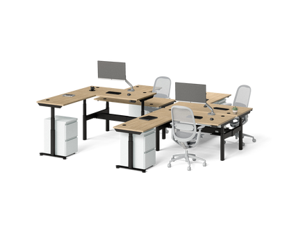 Sol L-Shaped Adjustable-Height Desks for 4