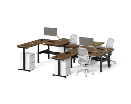Sol L-Shaped Adjustable-Height Desks for 4