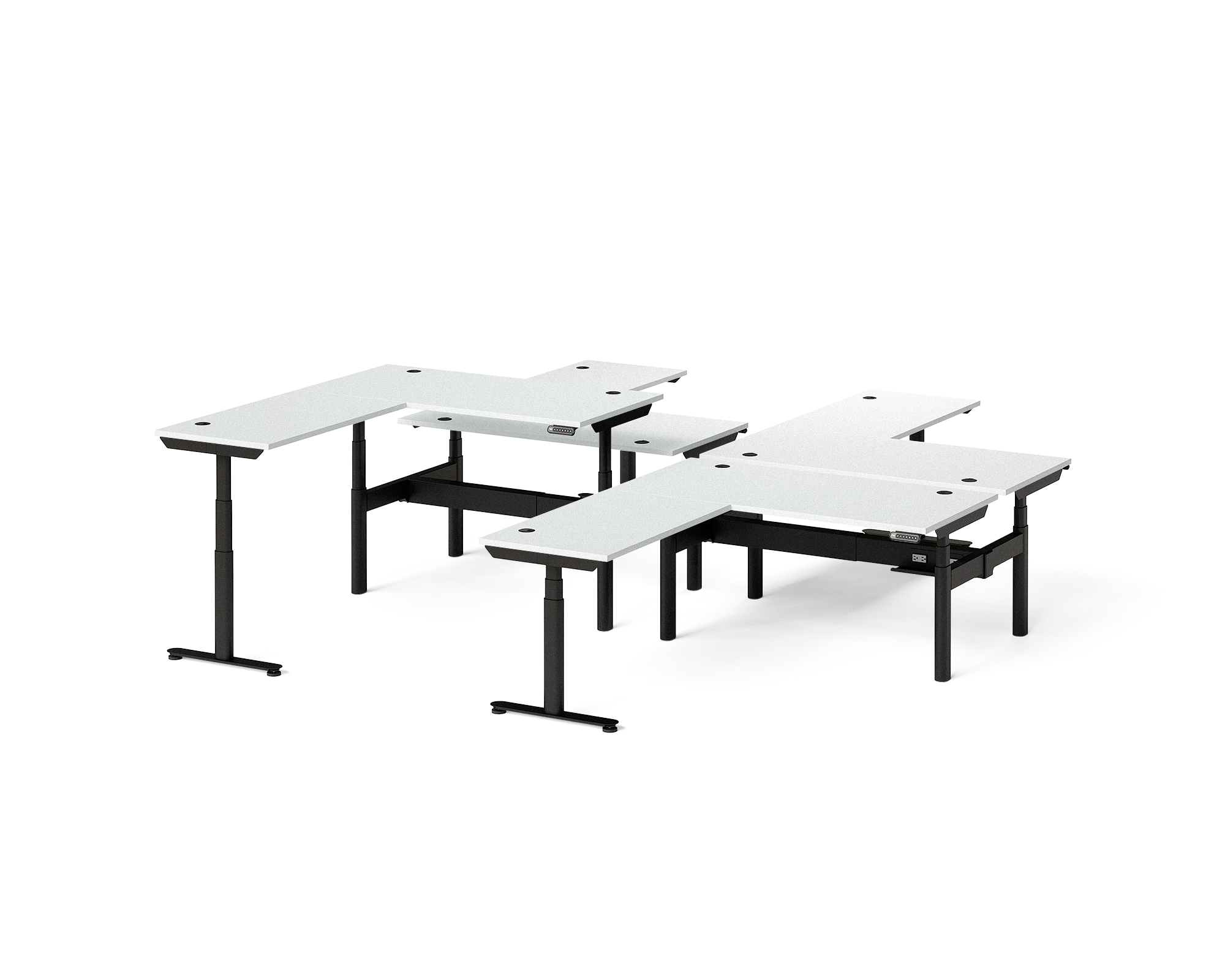 Sol L-Shaped Adjustable-Height Desks for 4