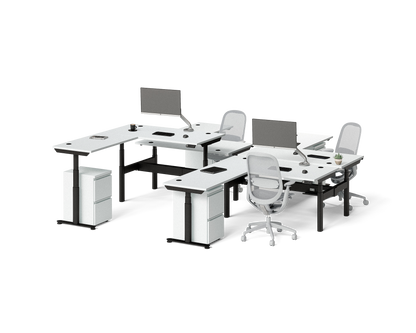 Sol L-Shaped Adjustable-Height Desks for 4