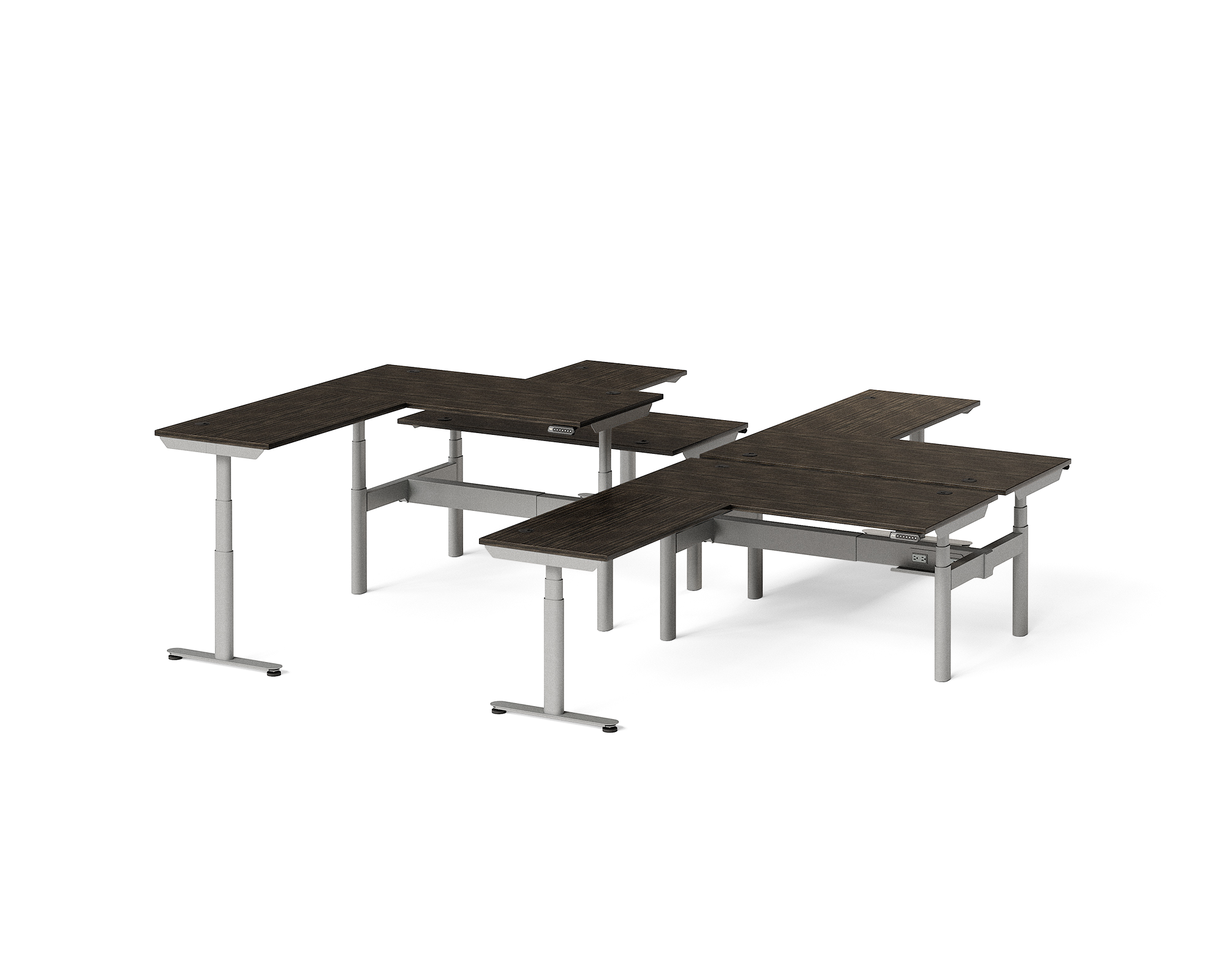 Sol L-Shaped Adjustable-Height Desks for 4