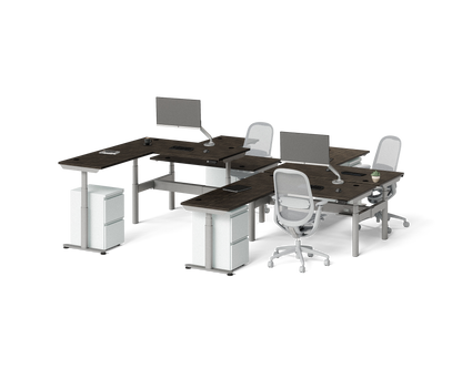 Sol L-Shaped Adjustable-Height Desks for 4