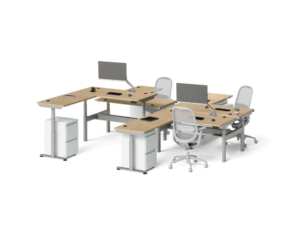 Sol L-Shaped Adjustable-Height Desks for 4