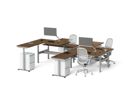 Sol L-Shaped Adjustable-Height Desks for 4