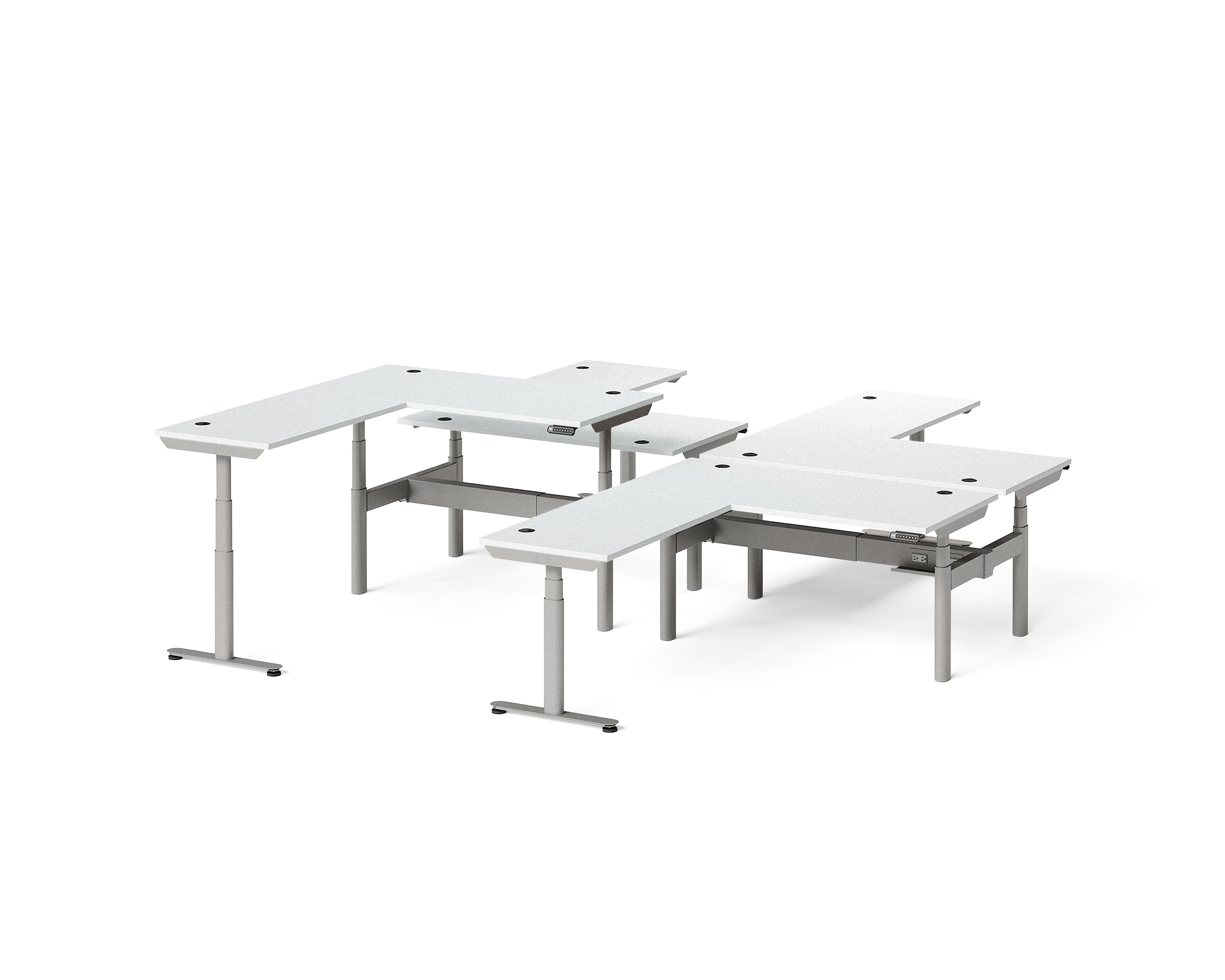 Sol L-Shaped Adjustable-Height Desks for 4