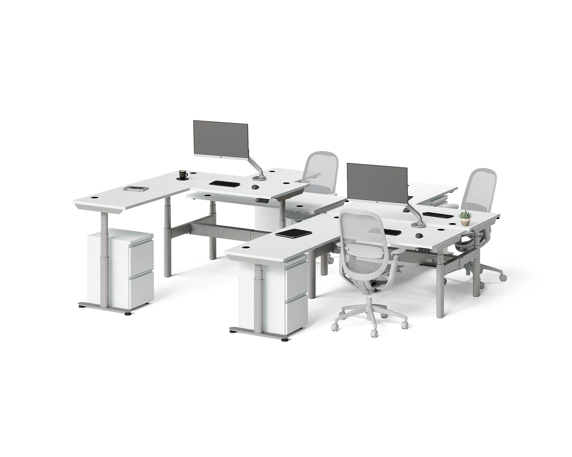 Sol L-Shaped Adjustable-Height Desks for 4