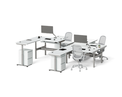 Sol L-Shaped Adjustable-Height Desks for 4