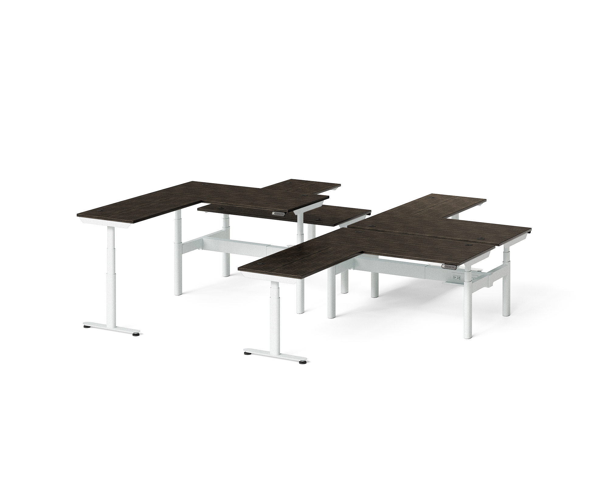Sol L-Shaped Adjustable-Height Desks for 4
