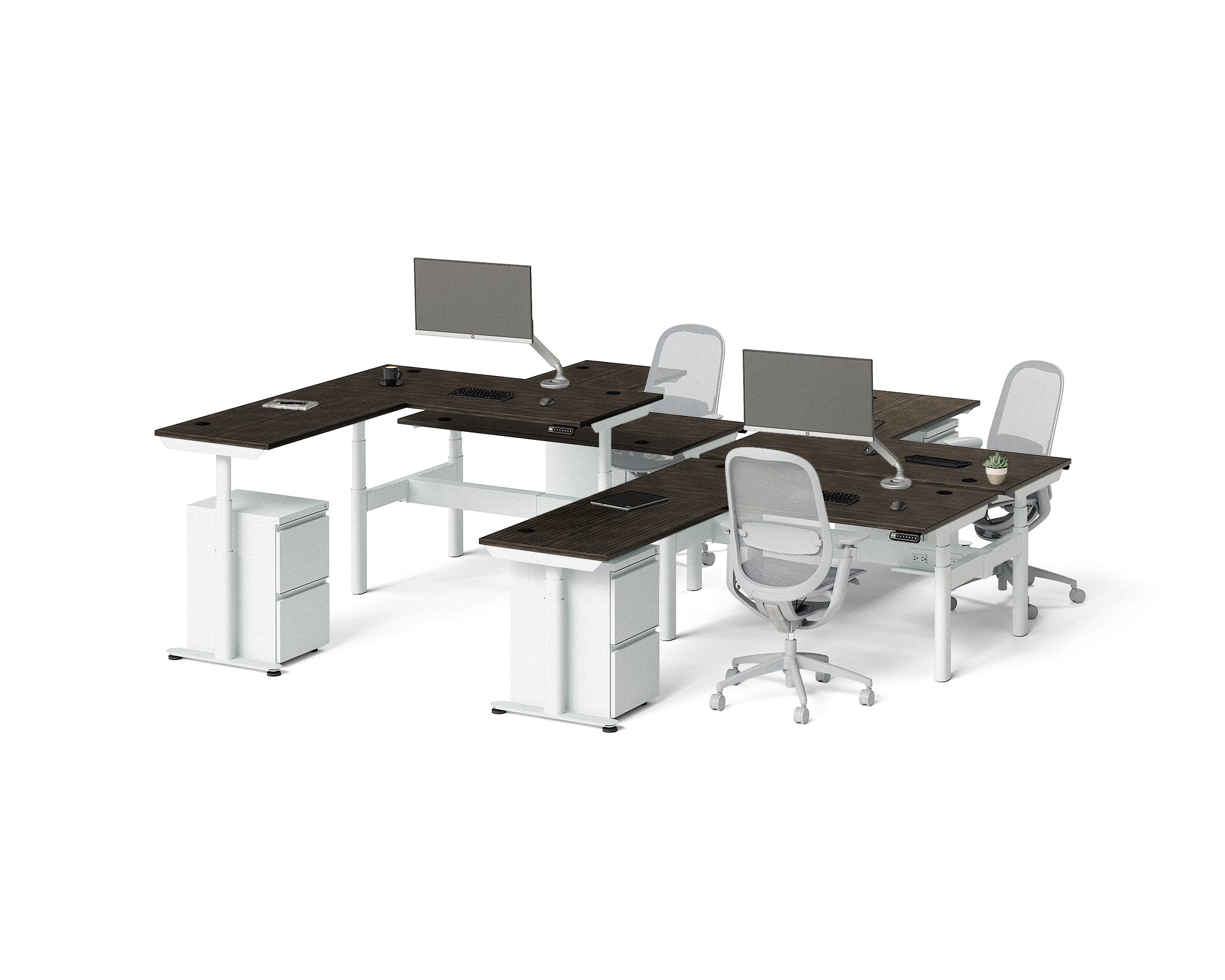 Sol L-Shaped Adjustable-Height Desks for 4