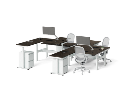 Sol L-Shaped Adjustable-Height Desks for 4