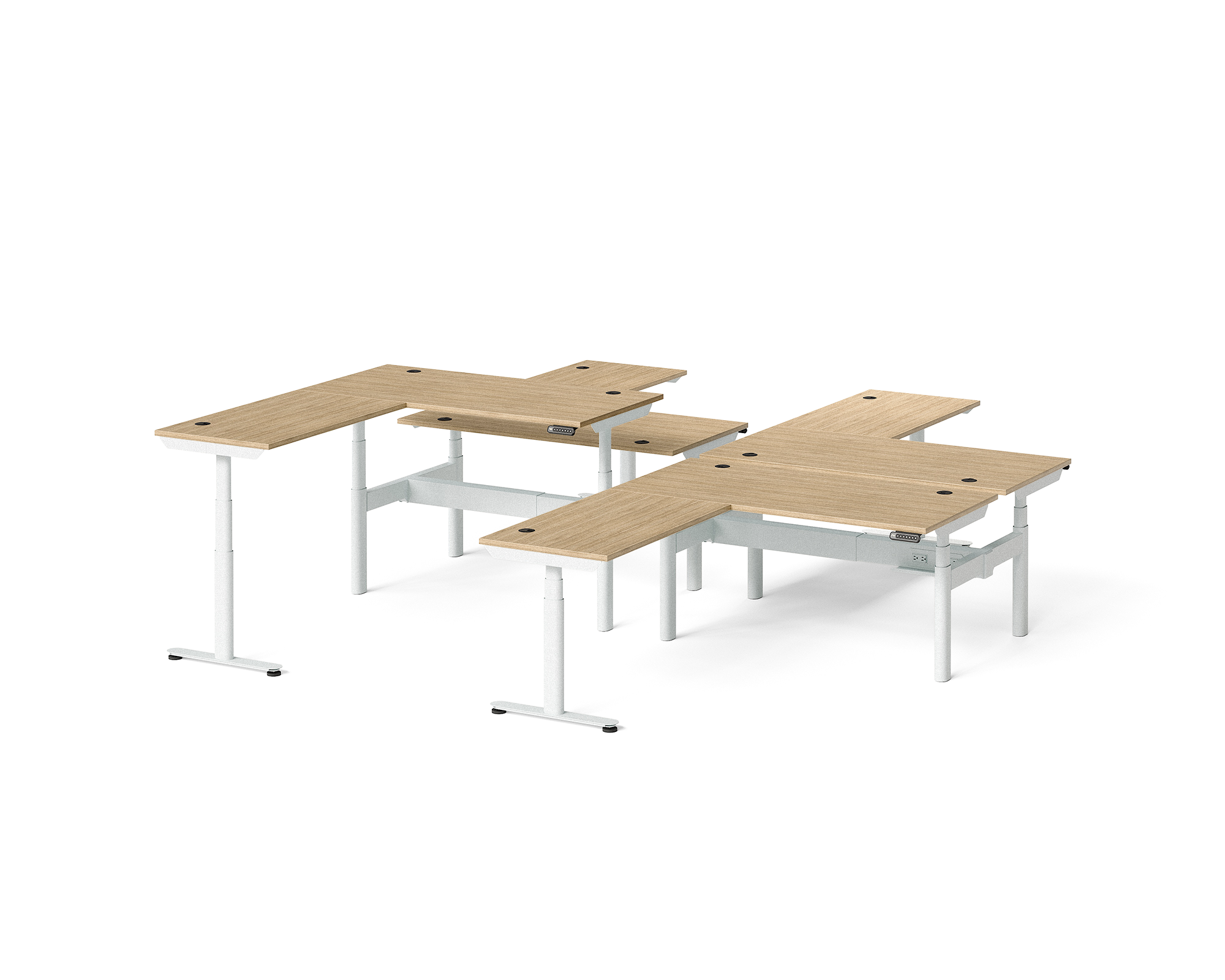 Sol L-Shaped Adjustable-Height Desks for 4