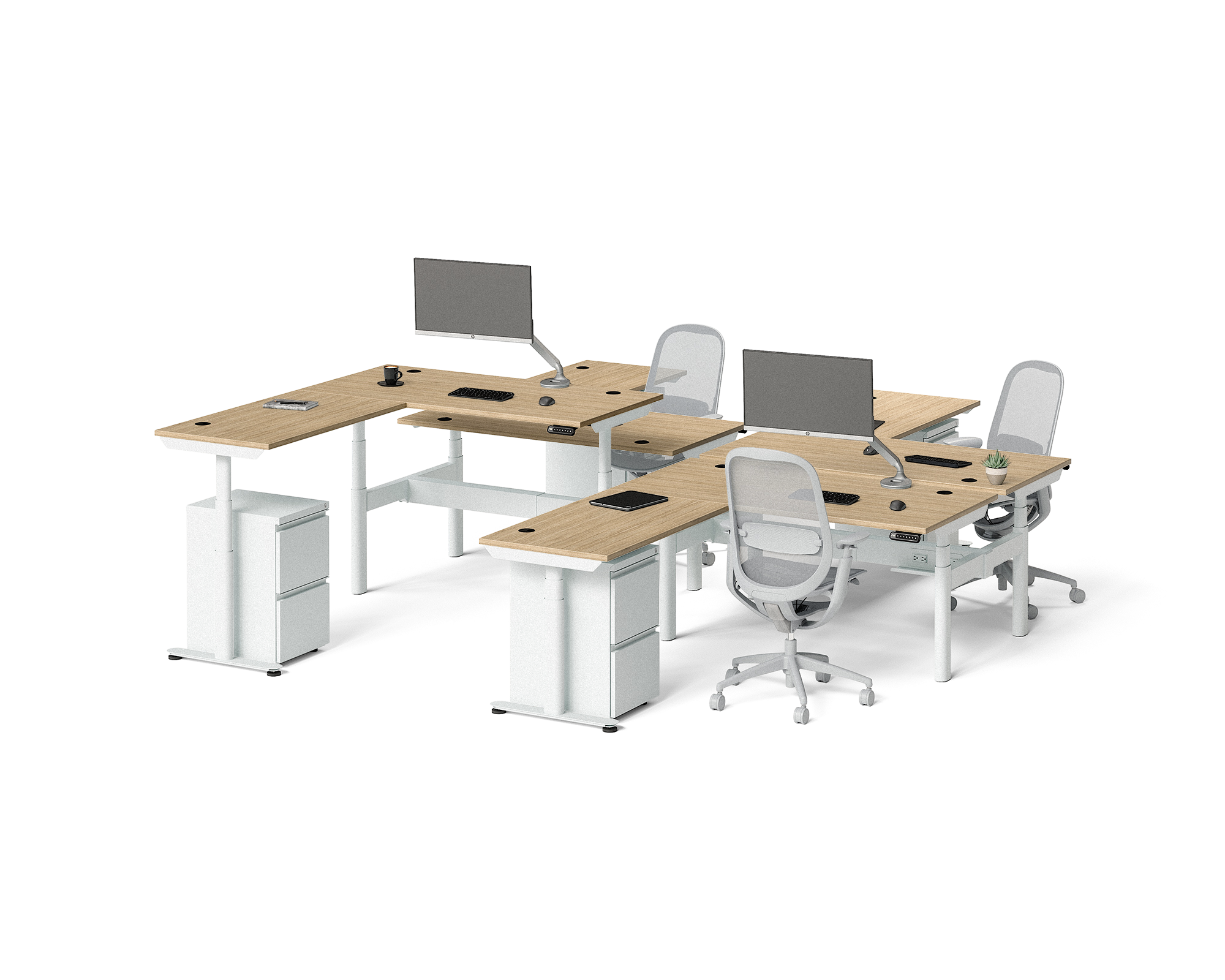 Sol L-Shaped Adjustable-Height Desks for 4